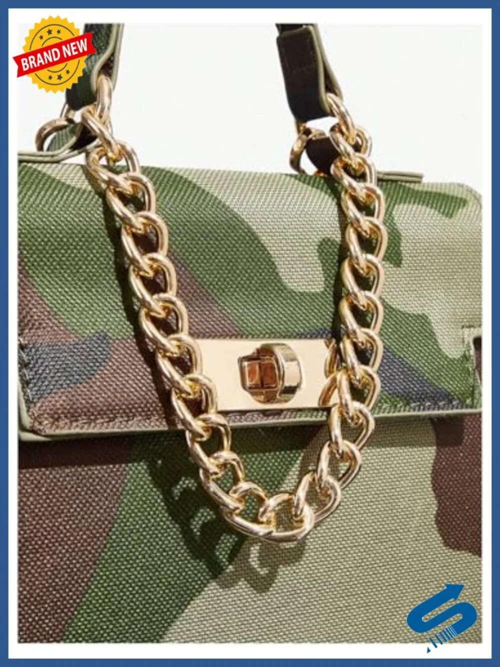 Camouflage Flap Satchel with Chain Strap